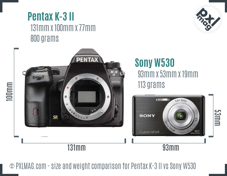 Pentax K-3 II vs Sony W530 size comparison Pentax K-3 II vs Sony W530 size comparison