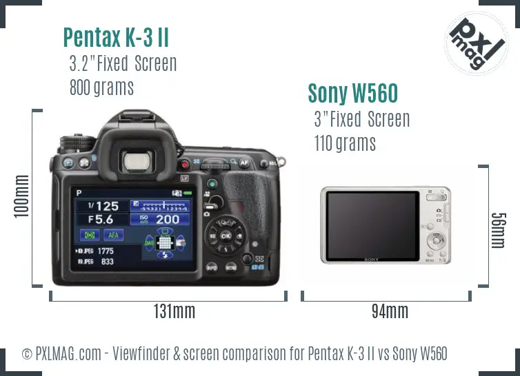 Pentax K-3 II vs Sony W560 Screen and Viewfinder comparison