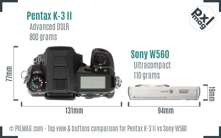 Pentax K-3 II vs Sony W560 top view buttons comparison