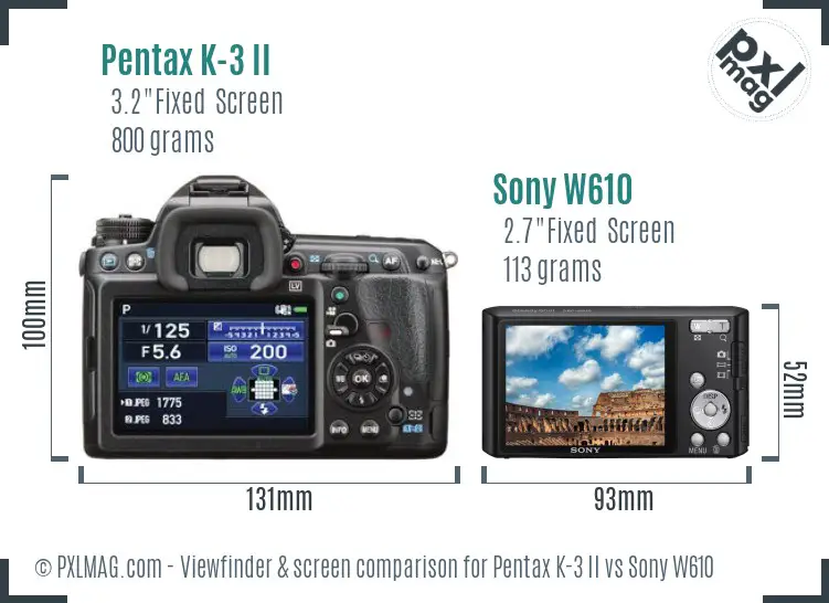 Pentax K-3 II vs Sony W610 Screen and Viewfinder comparison Pentax K-3 II vs Sony W610 Screen and Viewfinder comparison