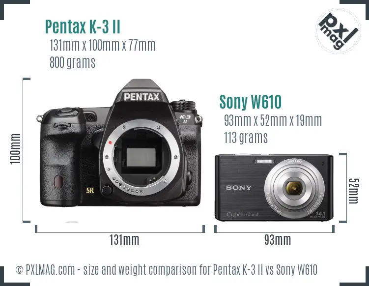 Pentax K-3 II vs Sony W610 size comparison Pentax K-3 II vs Sony W610 size comparison