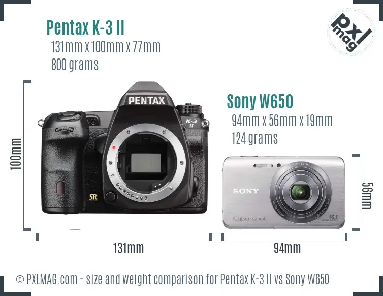 Pentax K-3 II vs Sony W650 size comparison