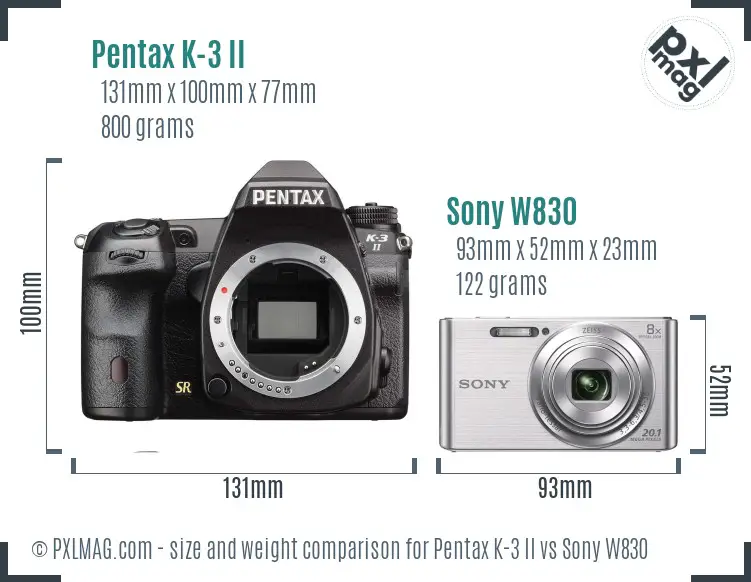 Pentax K-3 II vs Sony W830 size comparison