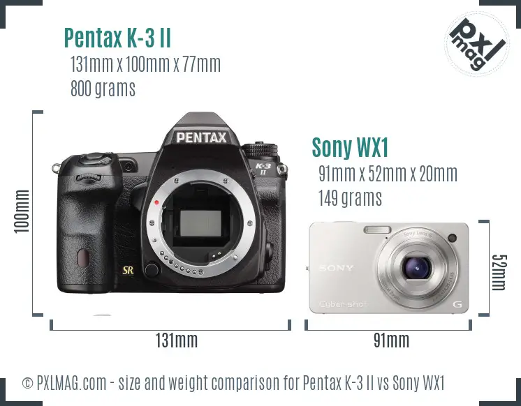 Pentax K-3 II vs Sony WX1 size comparison