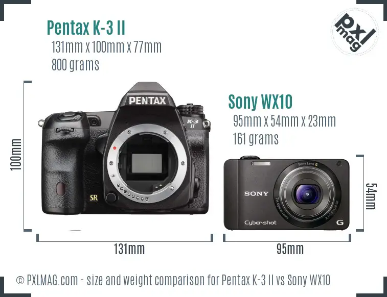 Pentax K-3 II vs Sony WX10 size comparison