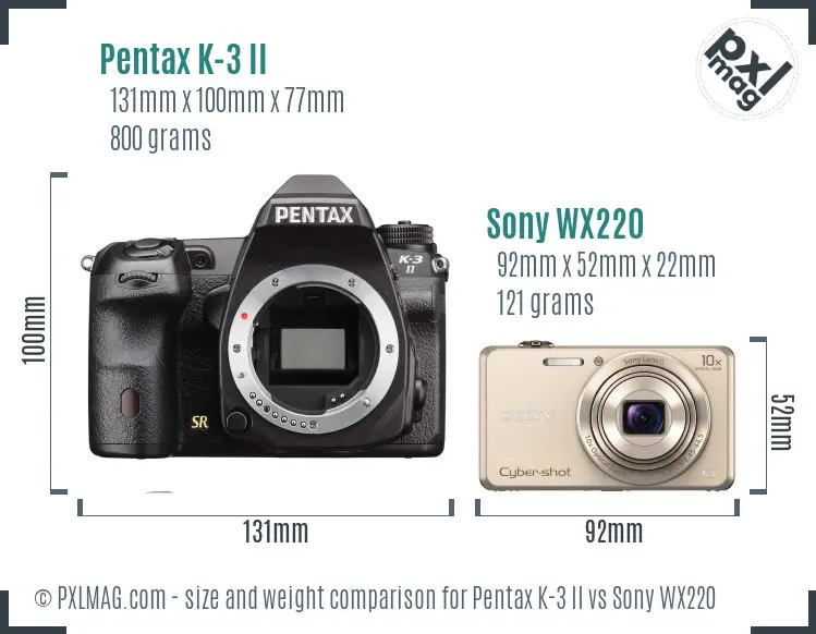 Pentax K-3 II vs Sony WX220 size comparison