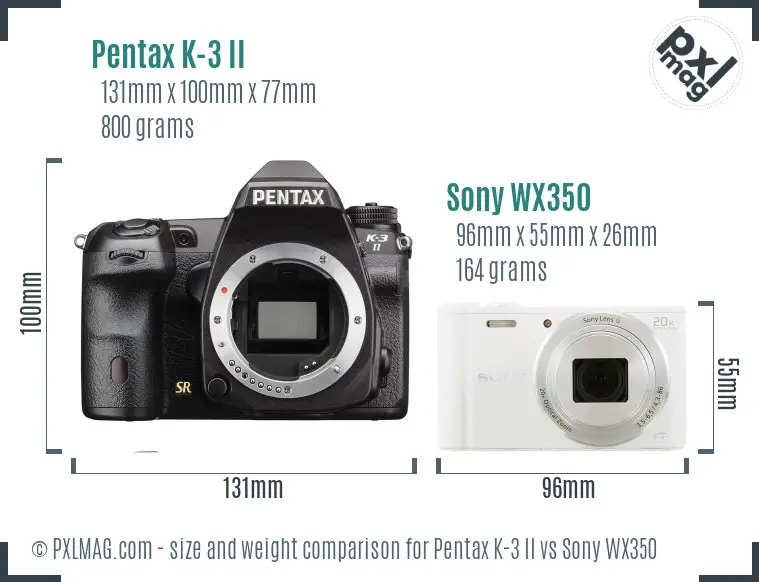 Pentax K-3 II vs Sony WX350 size comparison