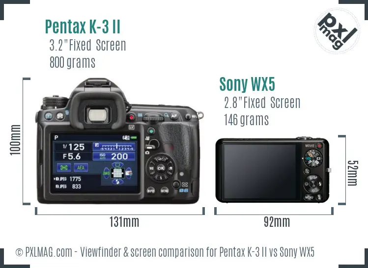 Pentax K-3 II vs Sony WX5 Screen and Viewfinder comparison