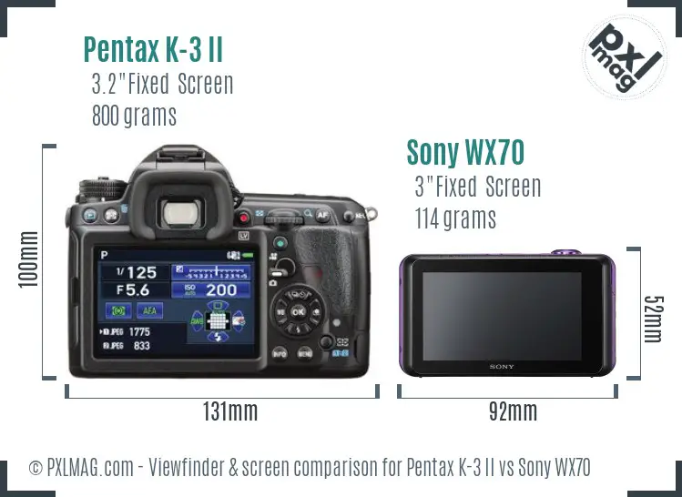 Pentax K-3 II vs Sony WX70 Screen and Viewfinder comparison