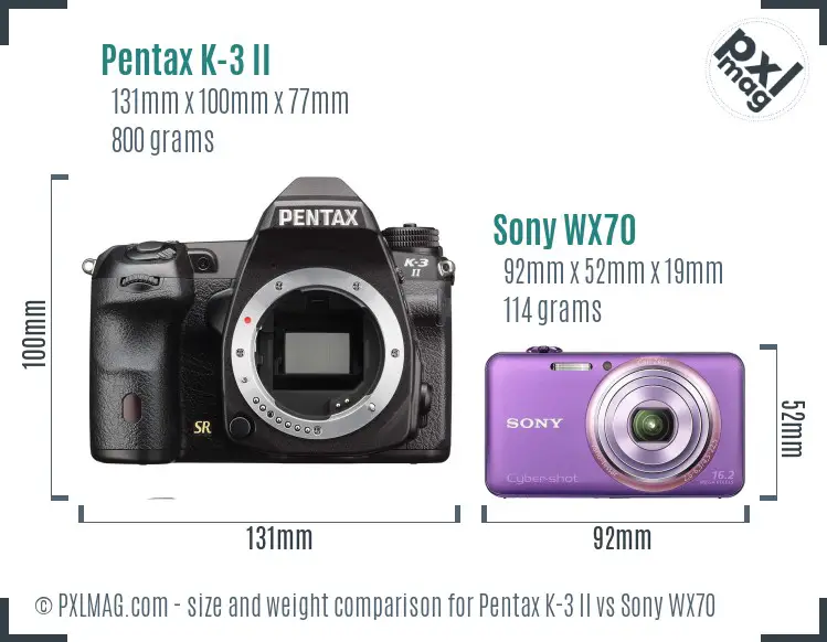 Pentax K-3 II vs Sony WX70 size comparison
