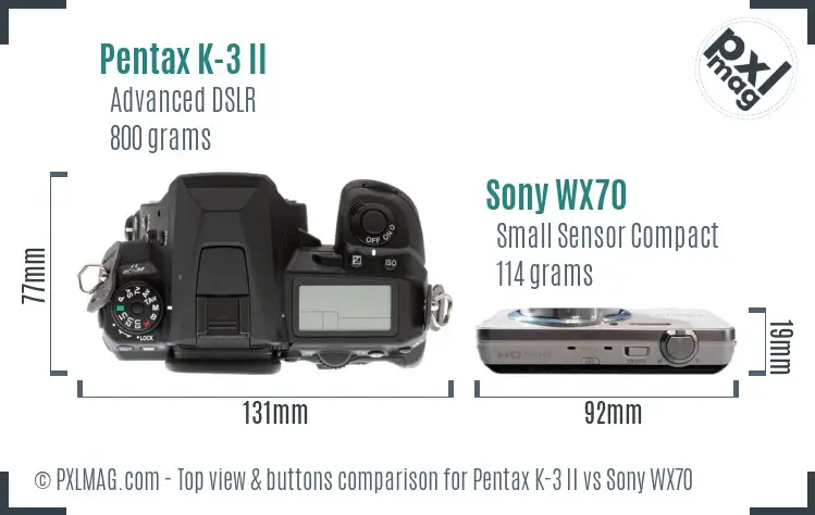 Pentax K-3 II vs Sony WX70 top view buttons comparison