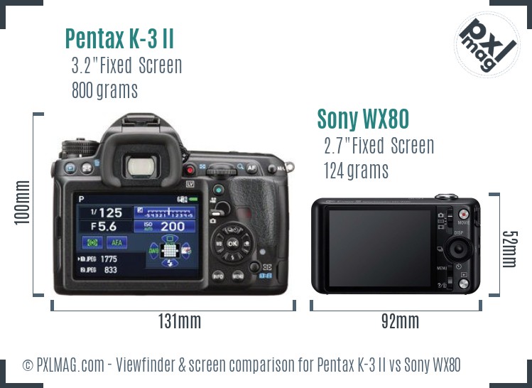 Pentax K-3 II vs Sony WX80 Screen and Viewfinder comparison