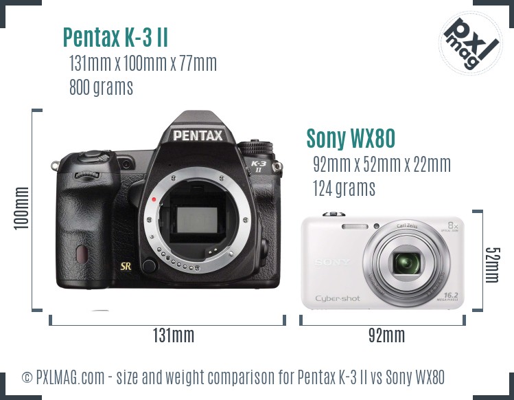 Pentax K-3 II vs Sony WX80 size comparison
