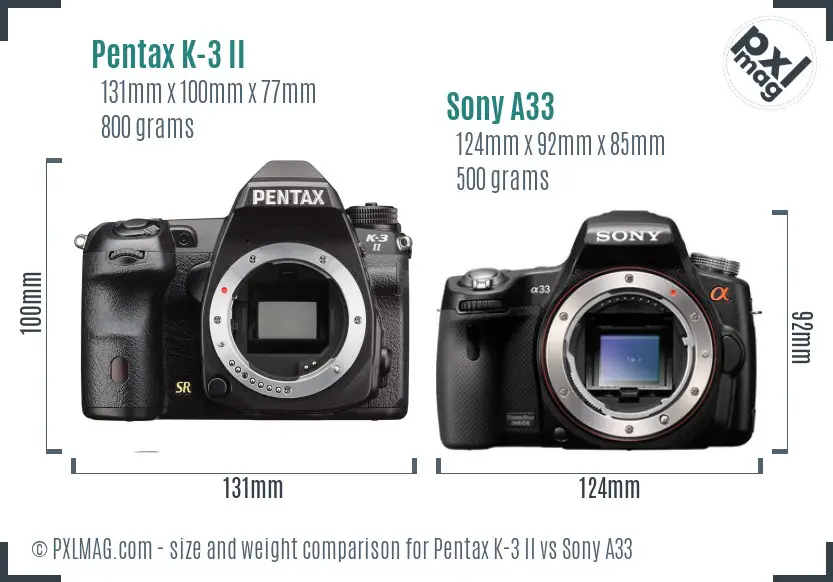 Pentax K-3 II vs Sony A33 size comparison Pentax K-3 II vs Sony A33 size comparison