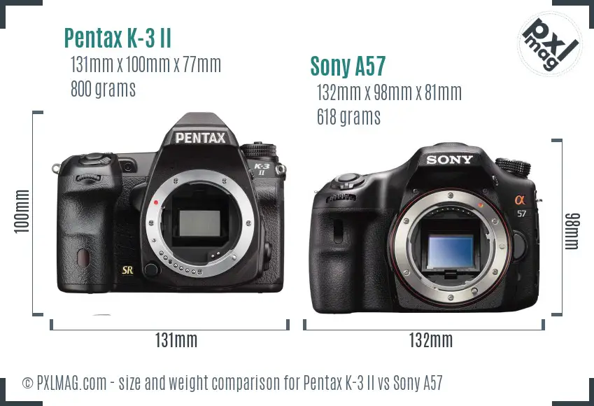 Pentax K-3 II vs Sony A57 size comparison