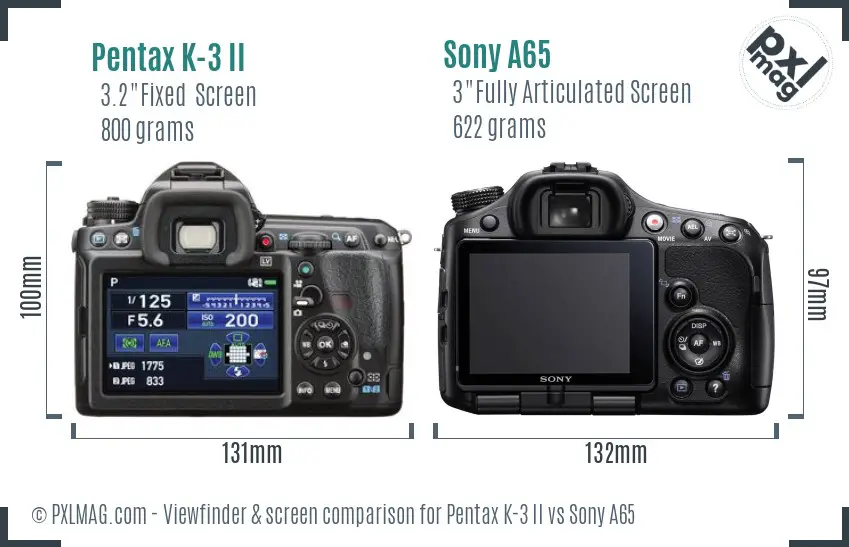 Pentax K-3 II vs Sony A65 Screen and Viewfinder comparison Pentax K-3 II vs Sony A65 Screen and Viewfinder comparison