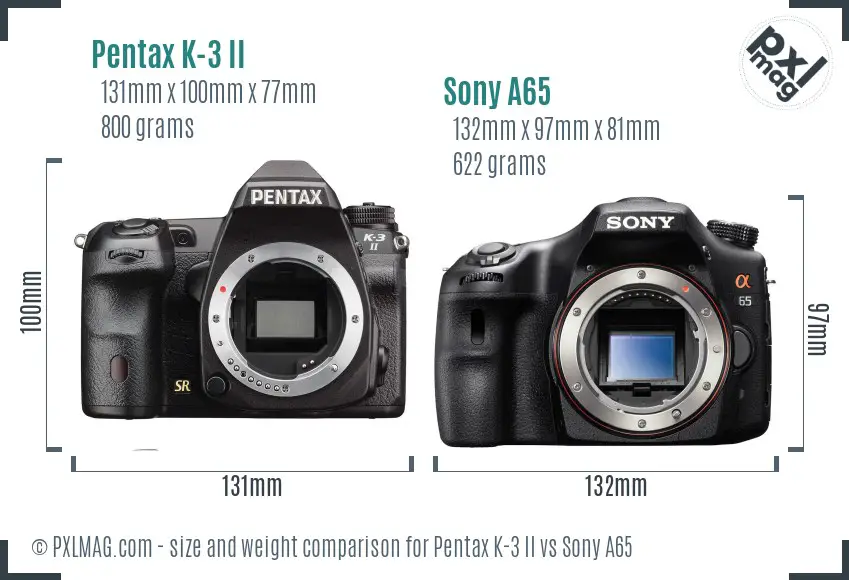 Pentax K-3 II vs Sony A65 size comparison Pentax K-3 II vs Sony A65 size comparison