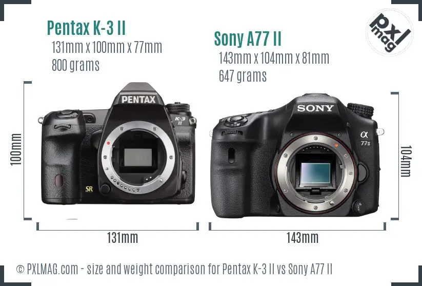 Pentax K-3 II vs Sony A77 II size comparison