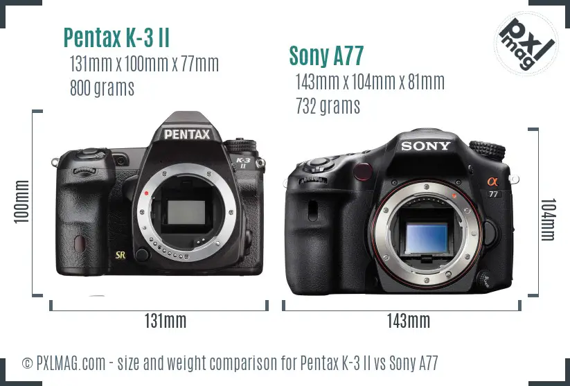 Pentax K-3 II vs Sony A77 size comparison