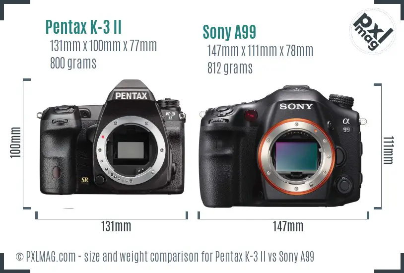 Pentax K-3 II vs Sony A99 size comparison