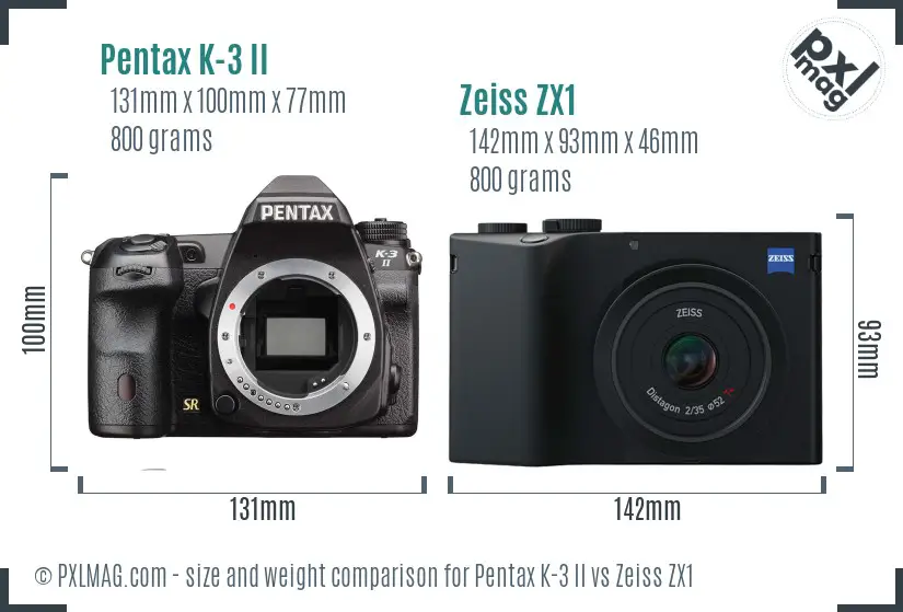 Pentax K-3 II vs Zeiss ZX1 size comparison