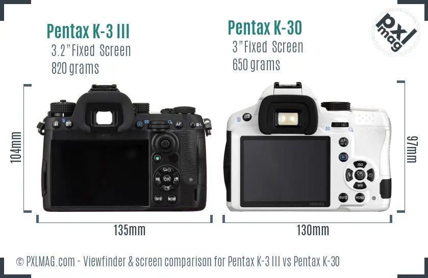 Pentax K-3 III vs Pentax K-30 Screen and Viewfinder comparison