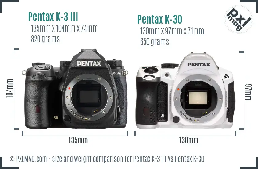 Pentax K-3 III vs Pentax K-30 size comparison