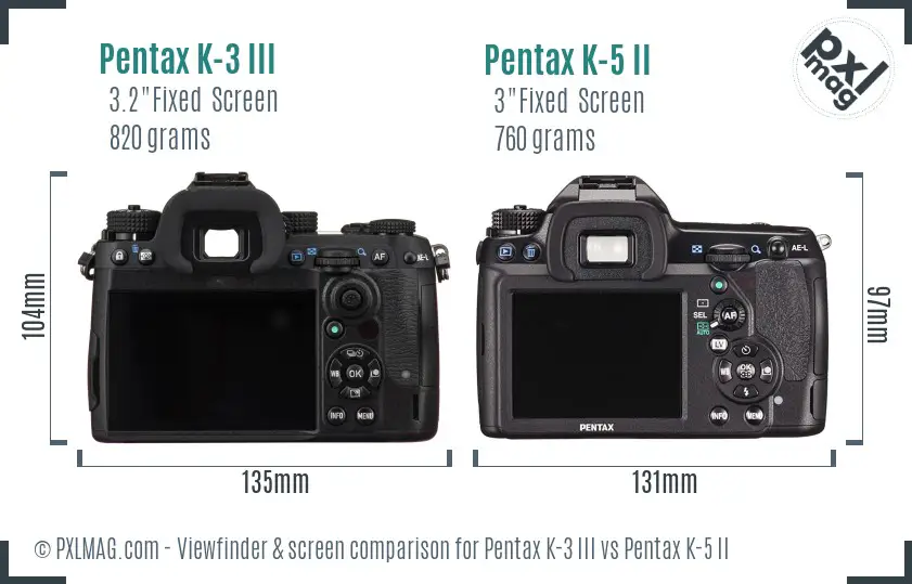 Pentax K-3 III vs Pentax K-5 II Screen and Viewfinder comparison