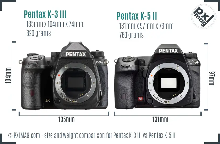 Pentax K-3 III vs Pentax K-5 II size comparison