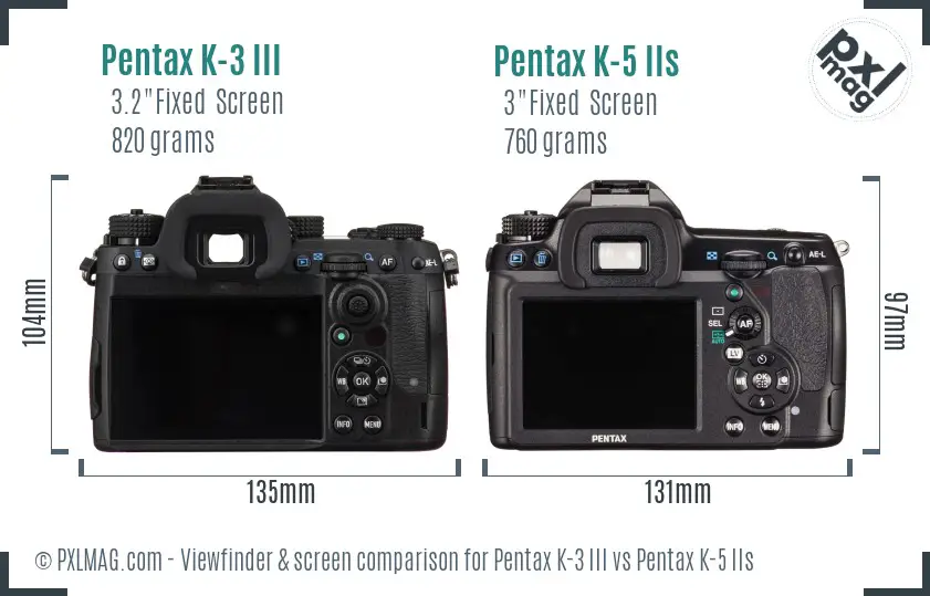 Pentax K-3 III vs Pentax K-5 IIs Screen and Viewfinder comparison
