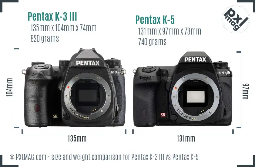 Pentax K-3 III vs Pentax K-5 size comparison