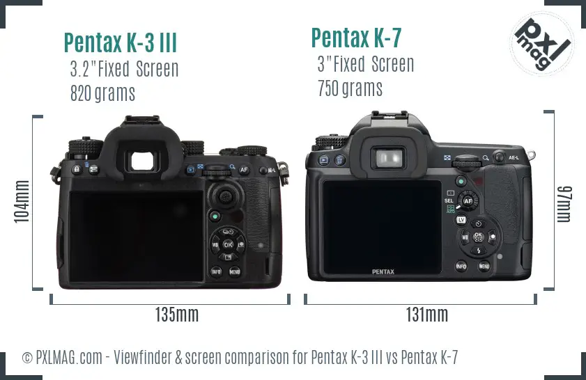 Pentax K-3 III vs Pentax K-7 Screen and Viewfinder comparison