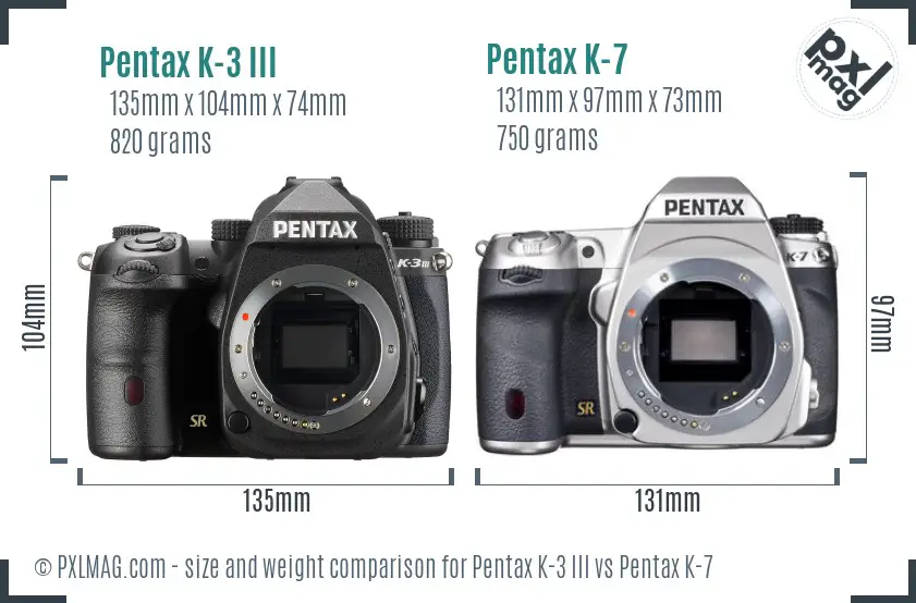 Pentax K-3 III vs Pentax K-7 size comparison
