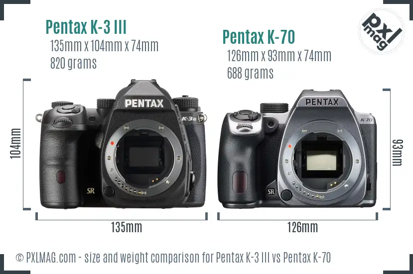 Pentax K-3 III vs Pentax K-70 size comparison