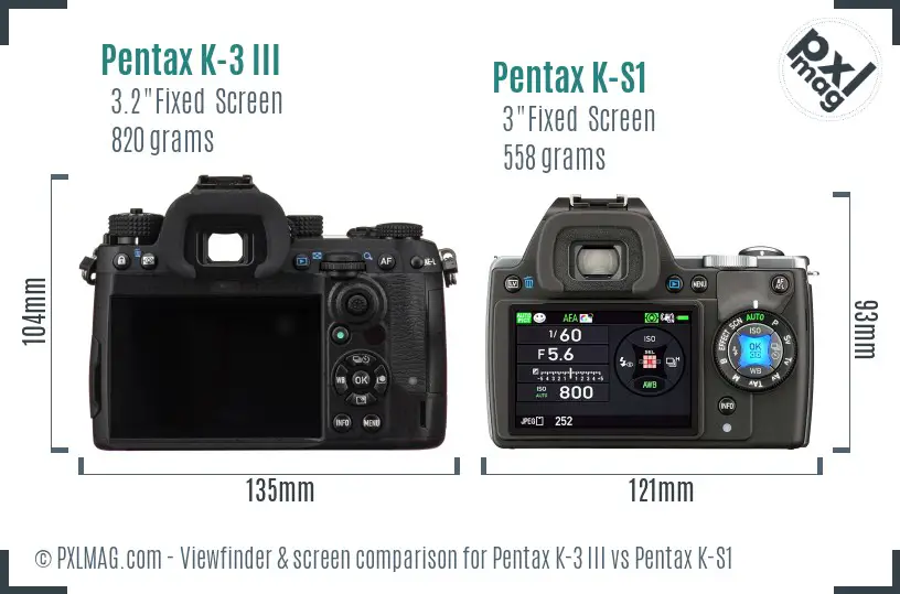 Pentax K-3 III vs Pentax K-S1 Screen and Viewfinder comparison