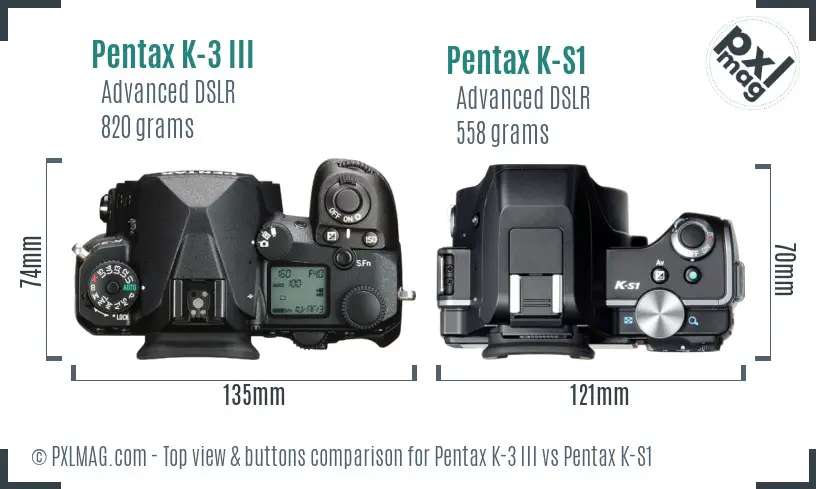 Pentax K-3 III vs Pentax K-S1 top view buttons comparison