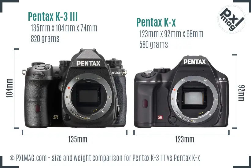 Pentax K-3 III vs Pentax K-x size comparison
