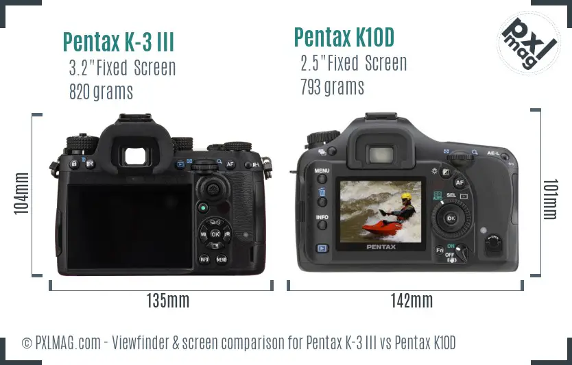Pentax K-3 III vs Pentax K10D Screen and Viewfinder comparison