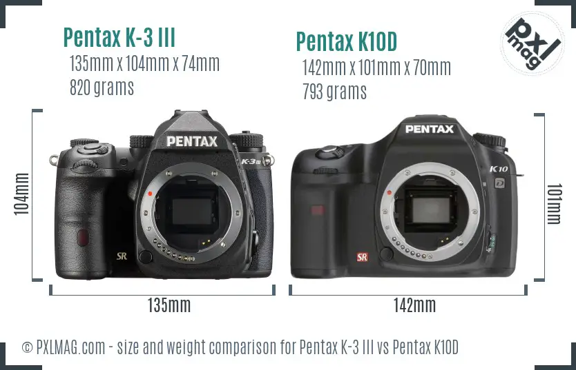 Pentax K-3 III vs Pentax K10D size comparison