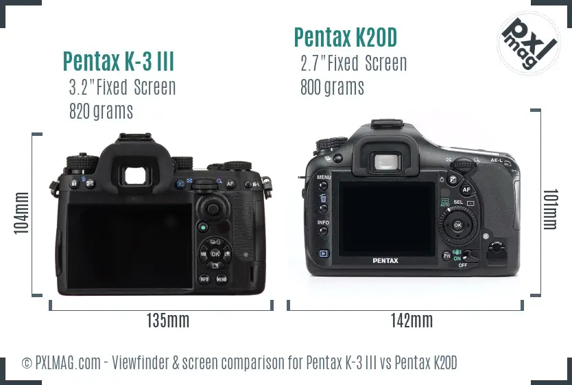 Pentax K-3 III vs Pentax K20D Screen and Viewfinder comparison