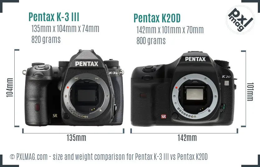 Pentax K-3 III vs Pentax K20D size comparison