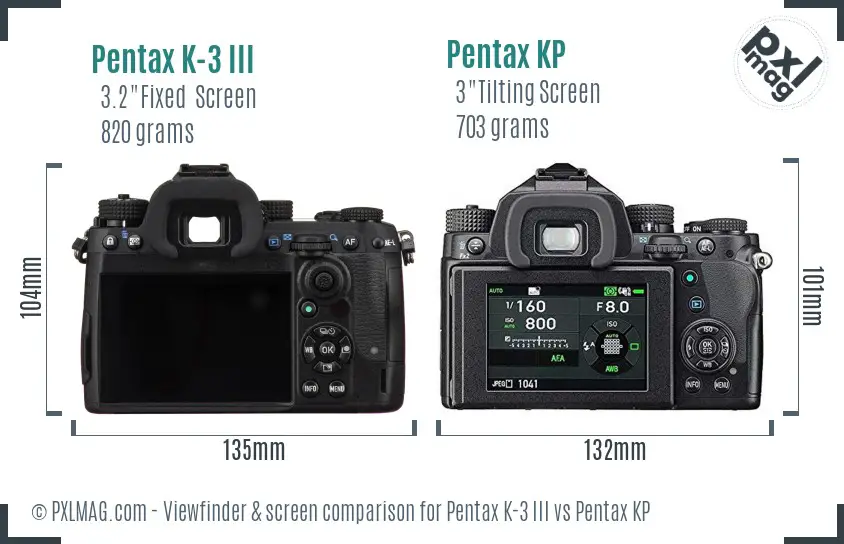 Pentax K-3 III vs Pentax KP Screen and Viewfinder comparison