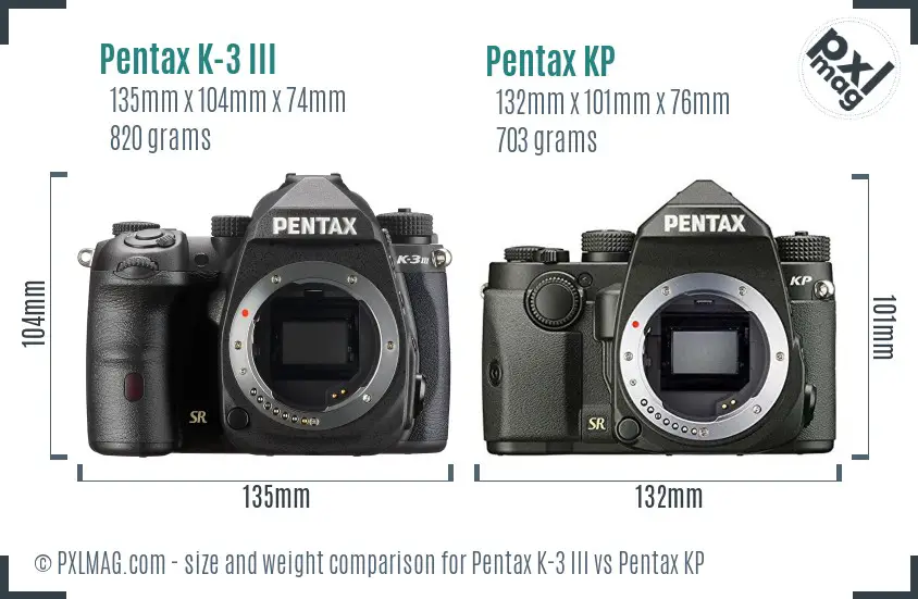 Pentax K-3 III vs Pentax KP size comparison