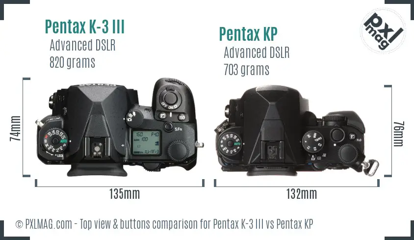 Pentax K-3 III vs Pentax KP top view buttons comparison