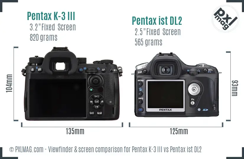 Pentax K-3 III vs Pentax ist DL2 Screen and Viewfinder comparison