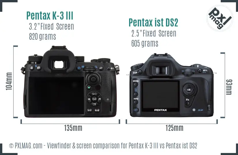 Pentax K-3 III vs Pentax ist DS2 Screen and Viewfinder comparison