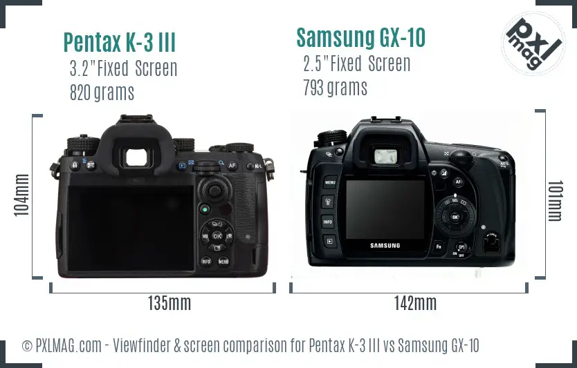 Pentax K-3 III vs Samsung GX-10 Screen and Viewfinder comparison