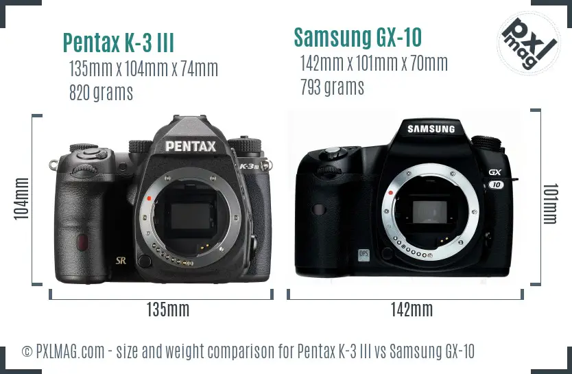 Pentax K-3 III vs Samsung GX-10 size comparison