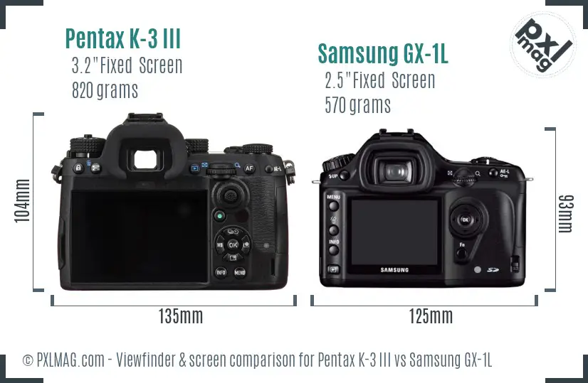 Pentax K-3 III vs Samsung GX-1L Screen and Viewfinder comparison
