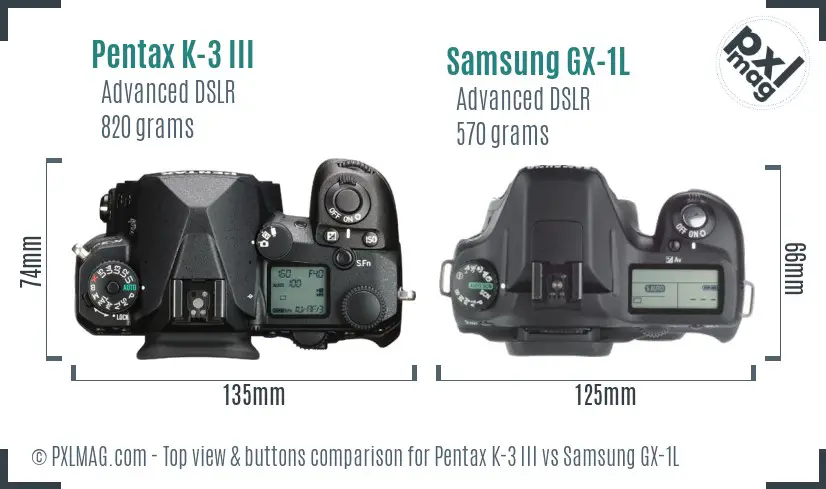 Pentax K-3 III vs Samsung GX-1L top view buttons comparison